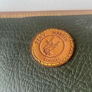 Vintage Remy Martin Cognac Green Tan Brown Pebbled Leather Pouch Bag Clutch Zip